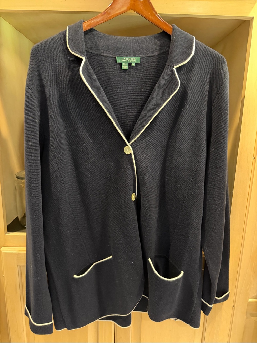 NWT Ralph Lauren Navy Blue Knit Blazer with White Trim 2X